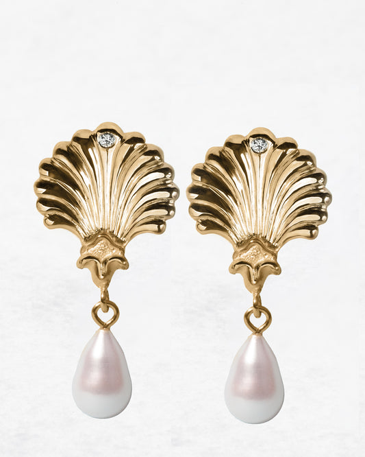 Saint Jacques Earrings 14K Yellow Gold with two natural pearls