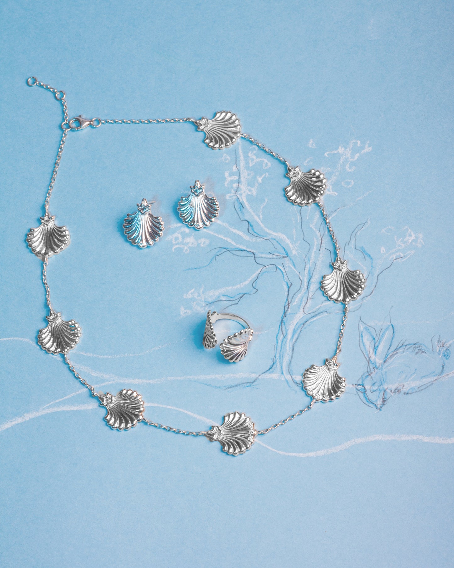 Saint Jacques Necklace with six diamonds 14K White Gold