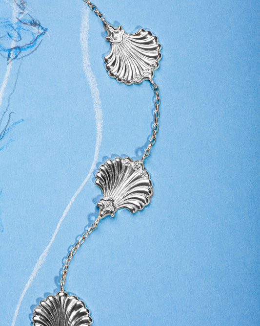 Saint Jacques Necklace with six diamonds 14K White Gold