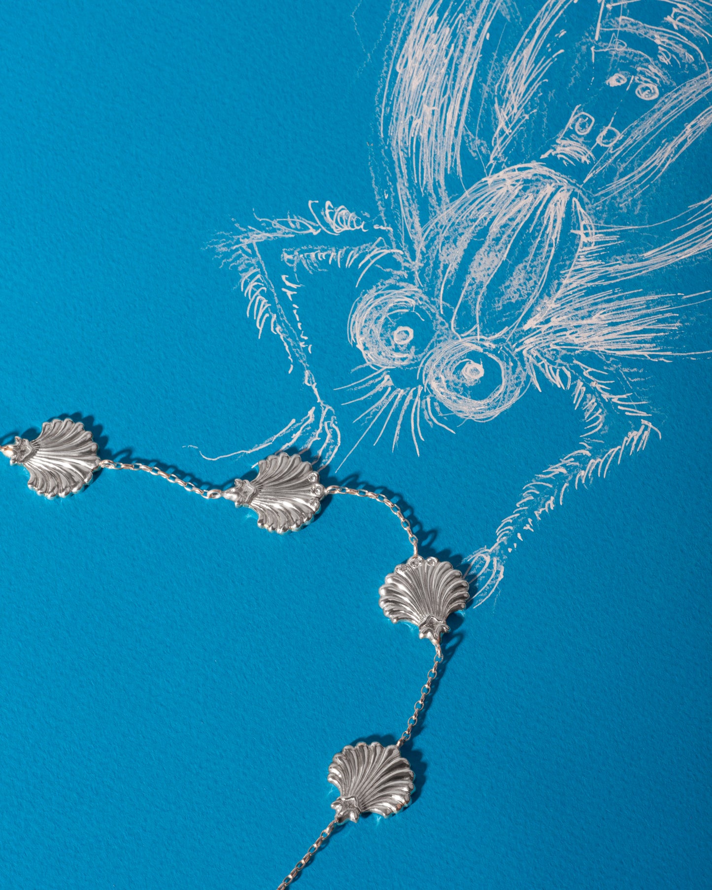 Saint Jacques Necklace with six diamonds 14K White Gold