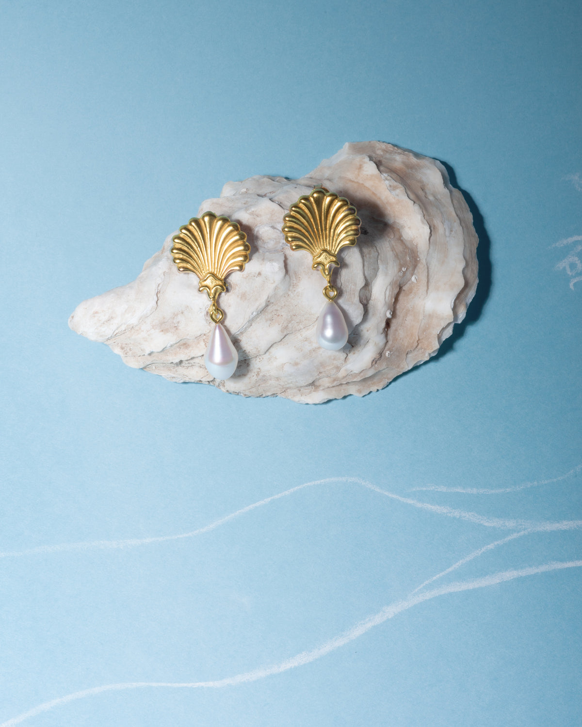 Saint Jacques Earrings 14K Yellow Gold with two natural pearls