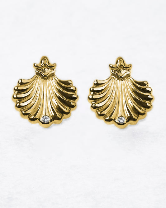 Saint Jacques Earrings 14K Yellow Gold with two diamonds 0,06ct